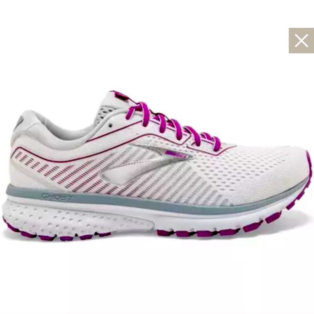 Brooks Ghost Running Shoes White with Pink Accents